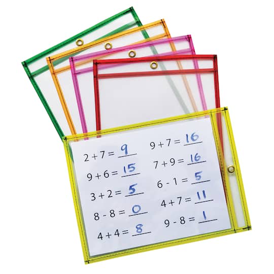 6 Packs: 10 ct. (60 total) Neon Reusable Dry Erase Pockets
